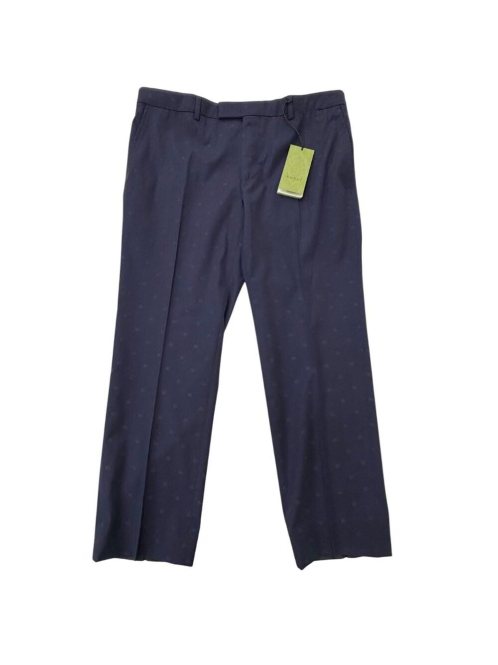 Gucci Wool 100% GG Logo All Over Print Single Trousers Pants Navy Swiss 52